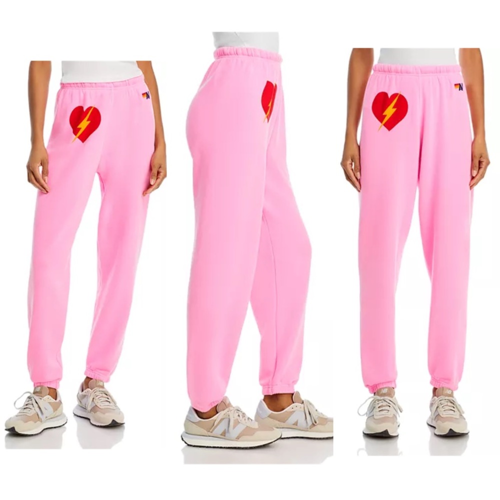 Aviator Nation Bolt Heart Sweatpants Neon Pink Size Medium Bloomingdale Edition
